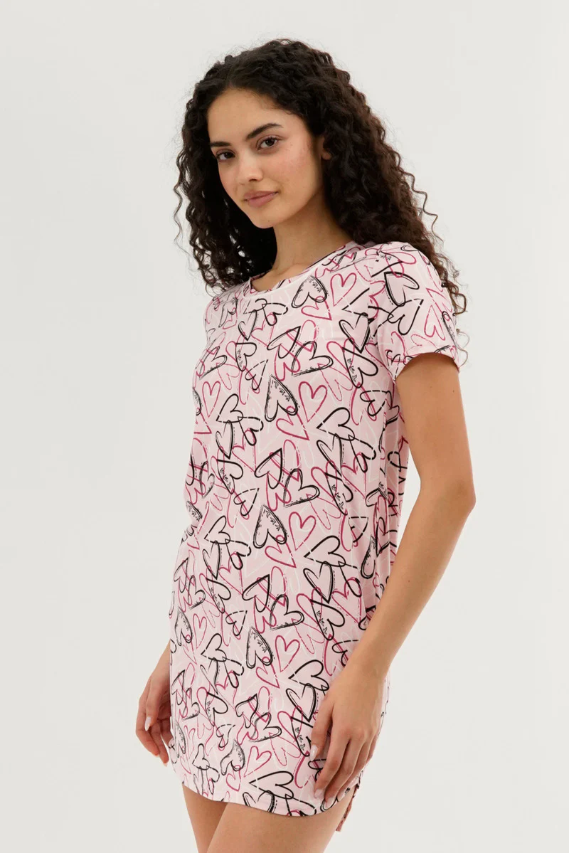 Canada Weather Gear Heart Pattern Tunic Pajama Top - Pink - Image 2