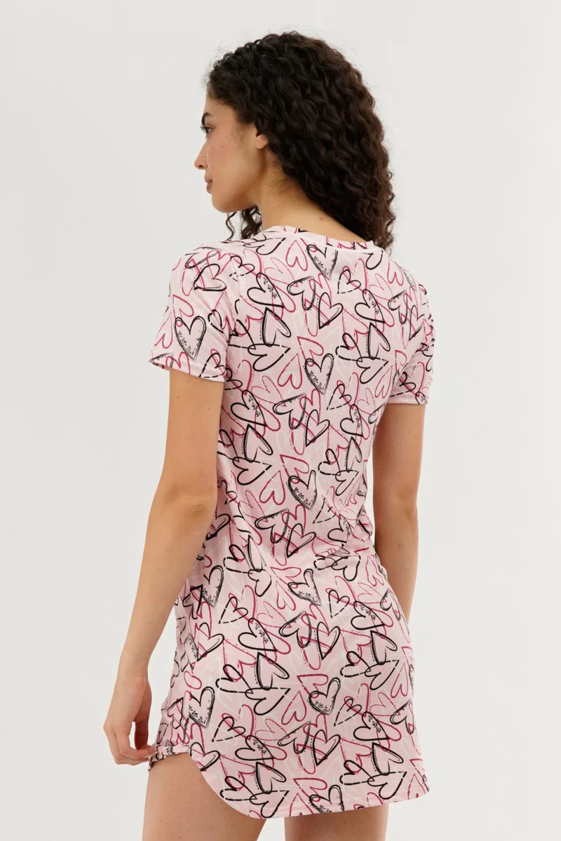 Canada Weather Gear Heart Pattern Tunic Pajama Top - Pink - Image 3