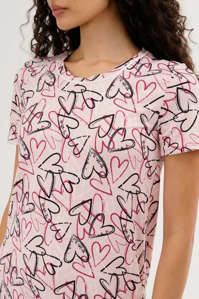 Canada Weather Gear Heart Pattern Tunic Pajama Top - Pink - Image 4