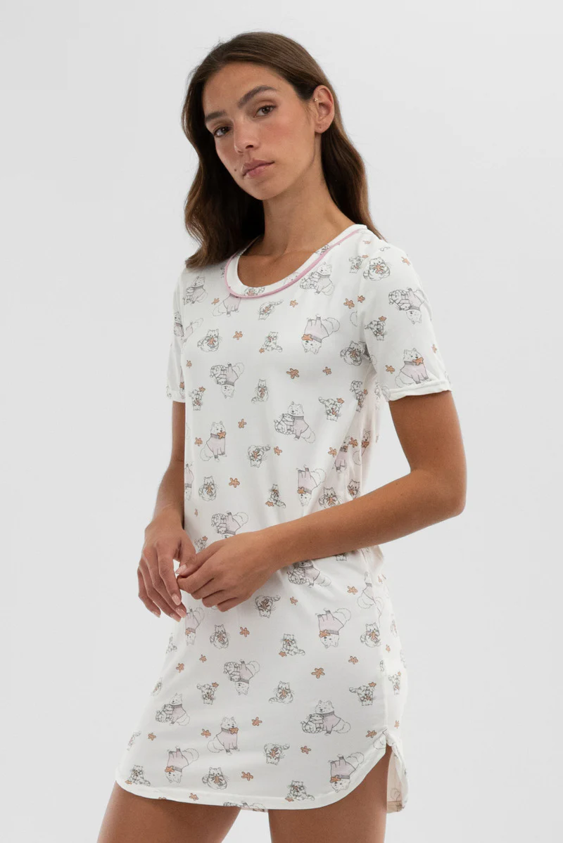 Canada Weather Gear Dog Print Tunic Pajama Top - White - Image 2