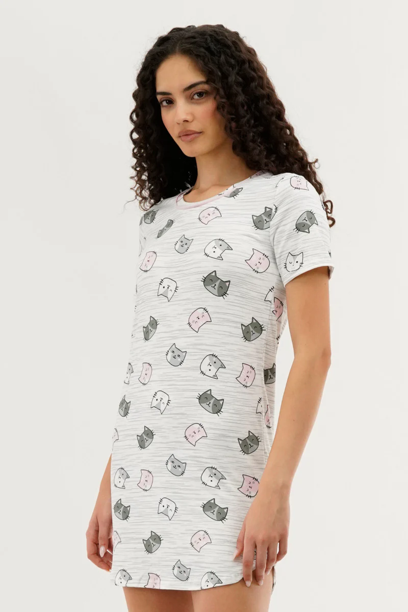 Canada Weather Gear Cat Print Tunic Pajama Top - White - Image 2