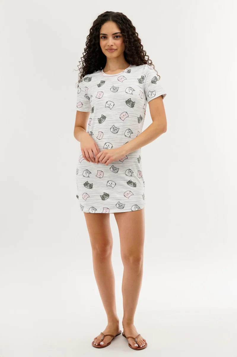 Canada Weather Gear Cat Print Tunic Pajama Top - White - Image 5