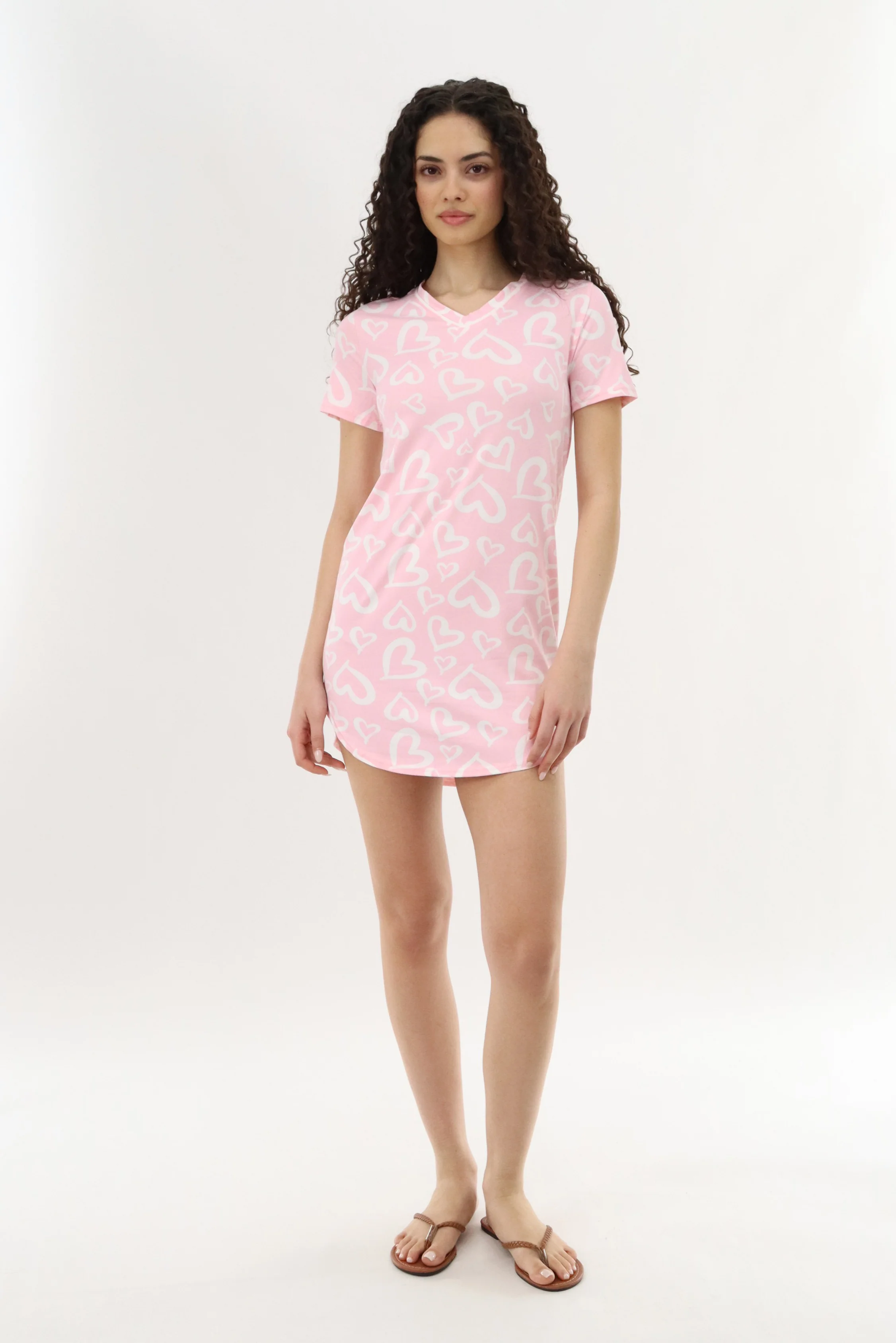 Canada Weather Gear Heart Print Tunic Pajama Top - Pink - Image 5