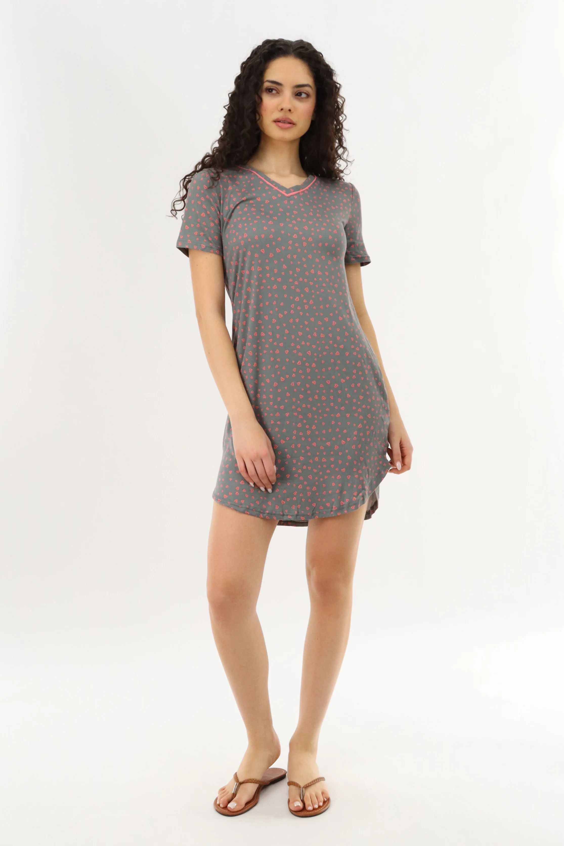 Canada Weather Gear Heart Print Tunic Pajama Top - Grey - Image 5