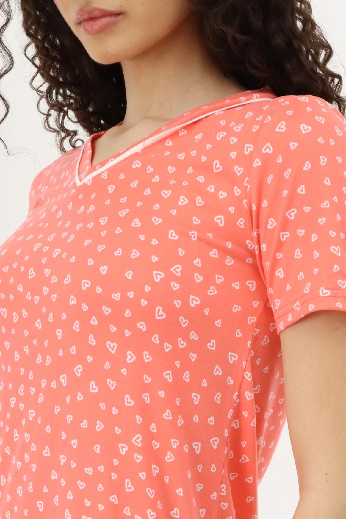 Canada Weather Gear Heart Print Tunic Pajama Top - Coral - Image 4