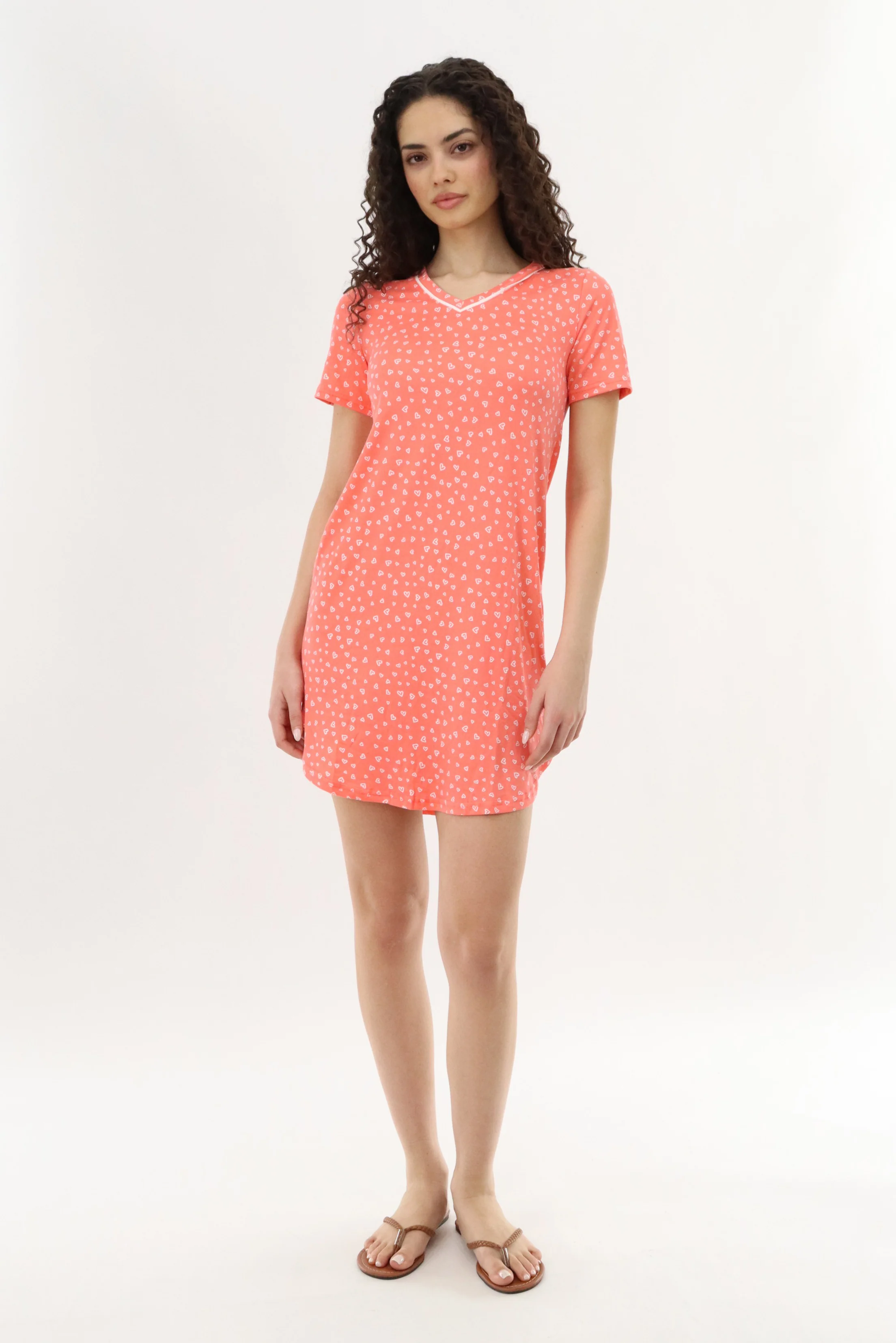 Canada Weather Gear Heart Print Tunic Pajama Top - Coral - Image 5