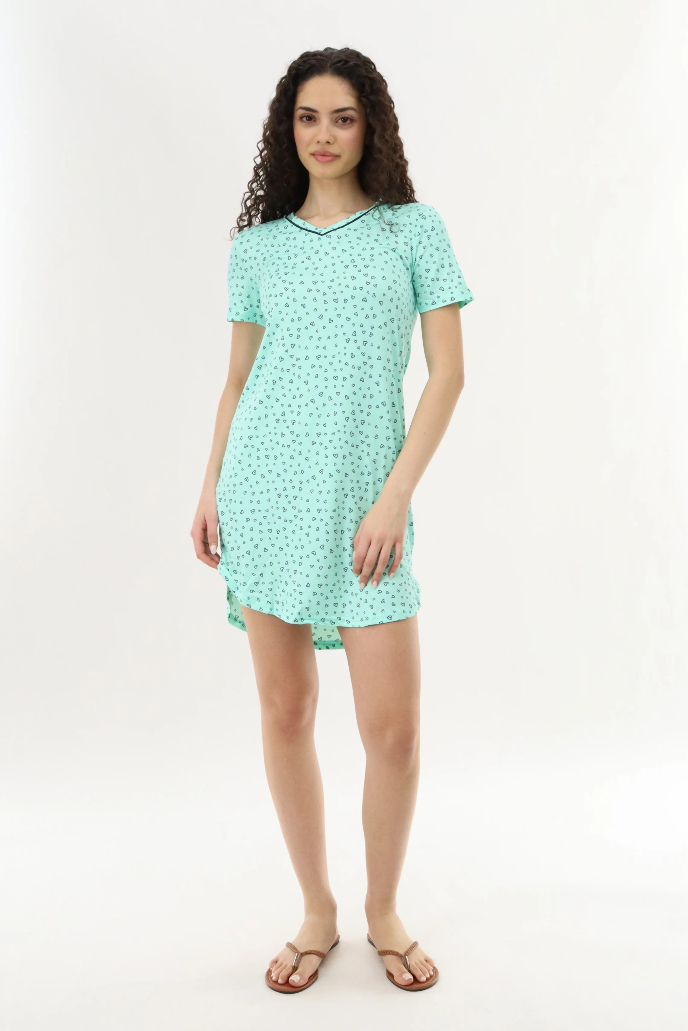 Canada Weather Gear Heart Print Tunic Pajama Top - Mint - Image 5