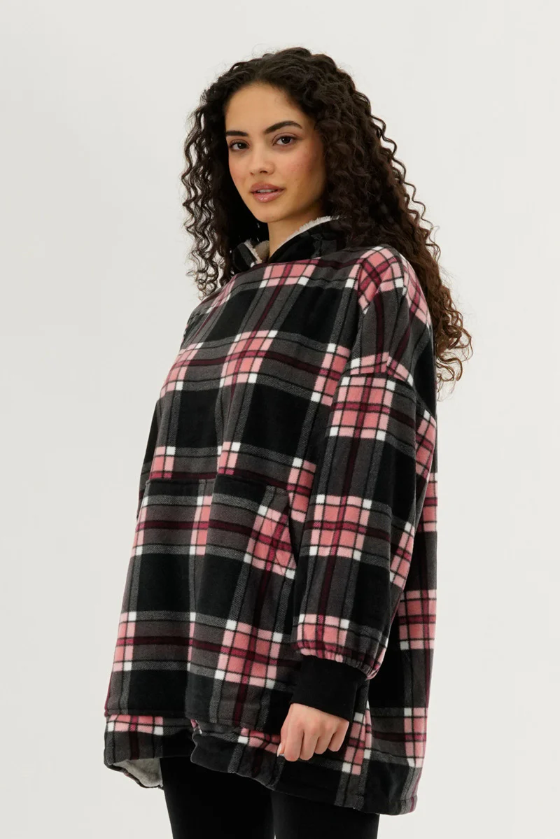 Canada Weather Gear Plaid Oversided Hooded Pajama Top - Black - Image 2