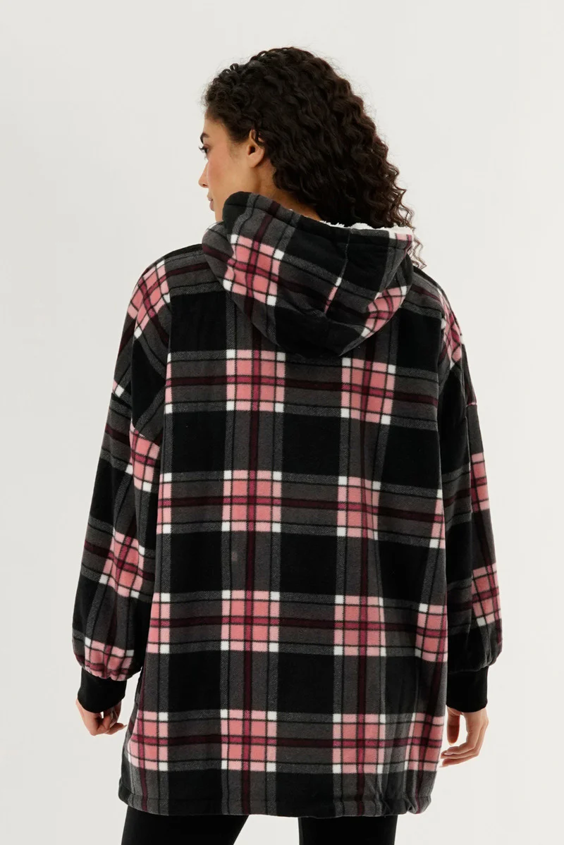 Canada Weather Gear Plaid Oversided Hooded Pajama Top - Black - Image 3