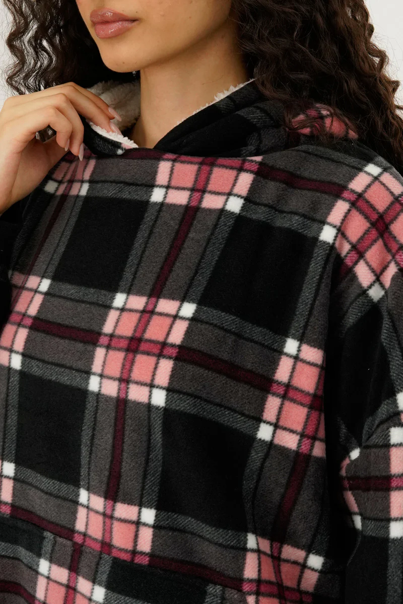 Canada Weather Gear Plaid Oversided Hooded Pajama Top - Black - Image 4