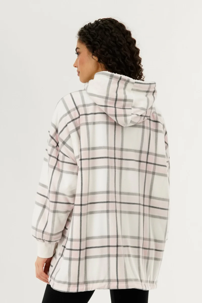 Canada Weather Gear Plaid Oversided Hooded Pajama Top - Blush - Image 3