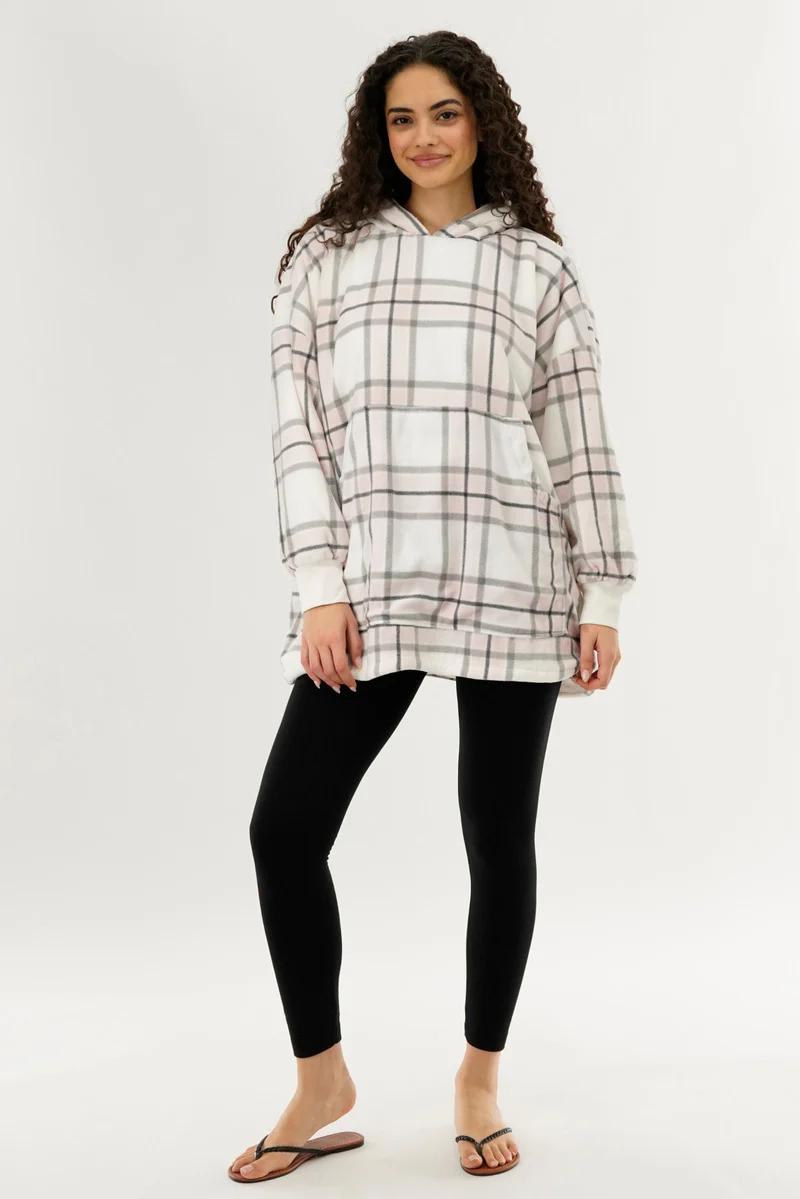 Canada Weather Gear Plaid Oversided Hooded Pajama Top - Blush - Image 5