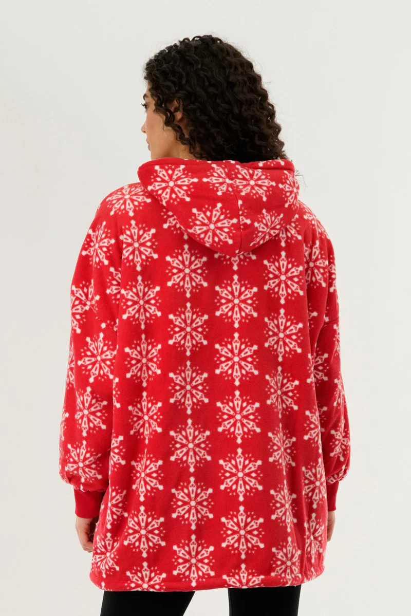 Canada Weather Gear Festive Print Oversided Hooded Pajama Top - Red - Image 3