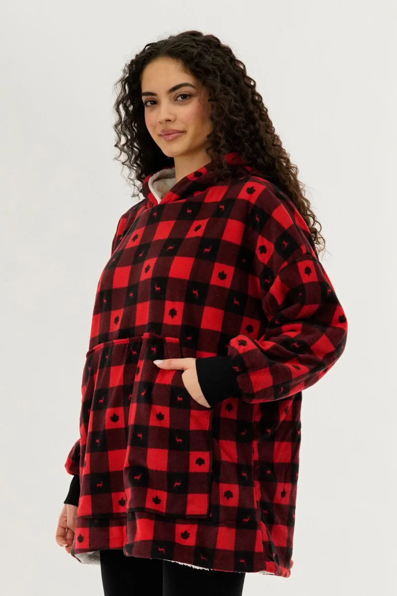 Canada Weather Gear Plaid Oversided Hooded Pajama Top - Red - Image 2