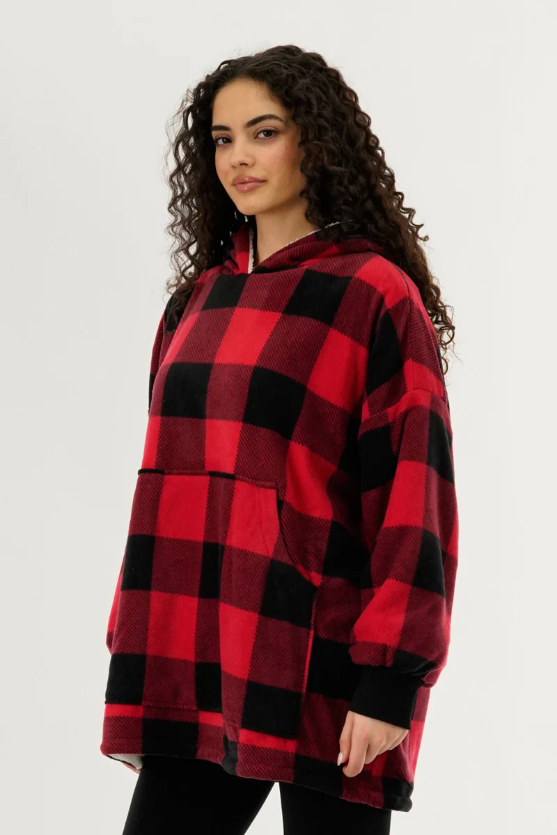 Canada Weather Gear Plaid Oversided Hooded Pajama Top - Red - Image 2