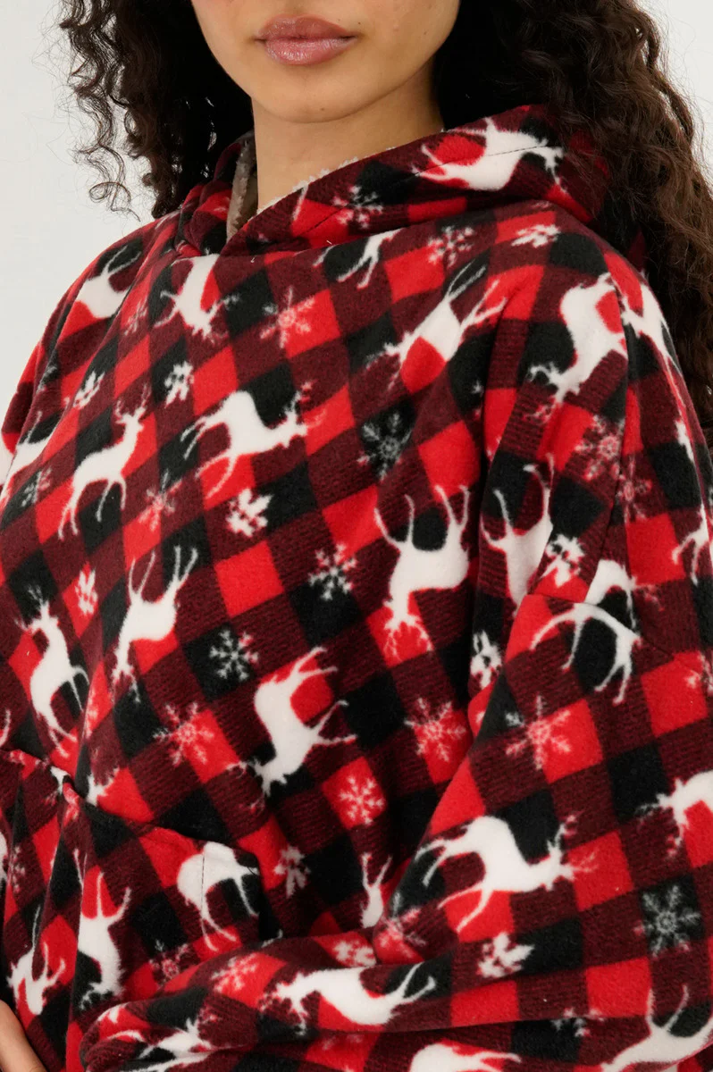 Canada Weather Gear Festive Print Oversided Hooded Pajama Top - Red - Image 4