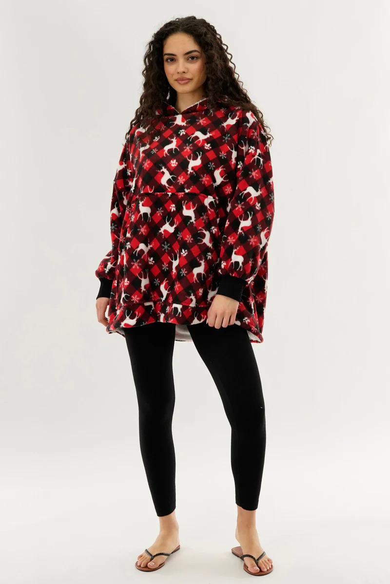 Canada Weather Gear Festive Print Oversided Hooded Pajama Top - Red - Image 5