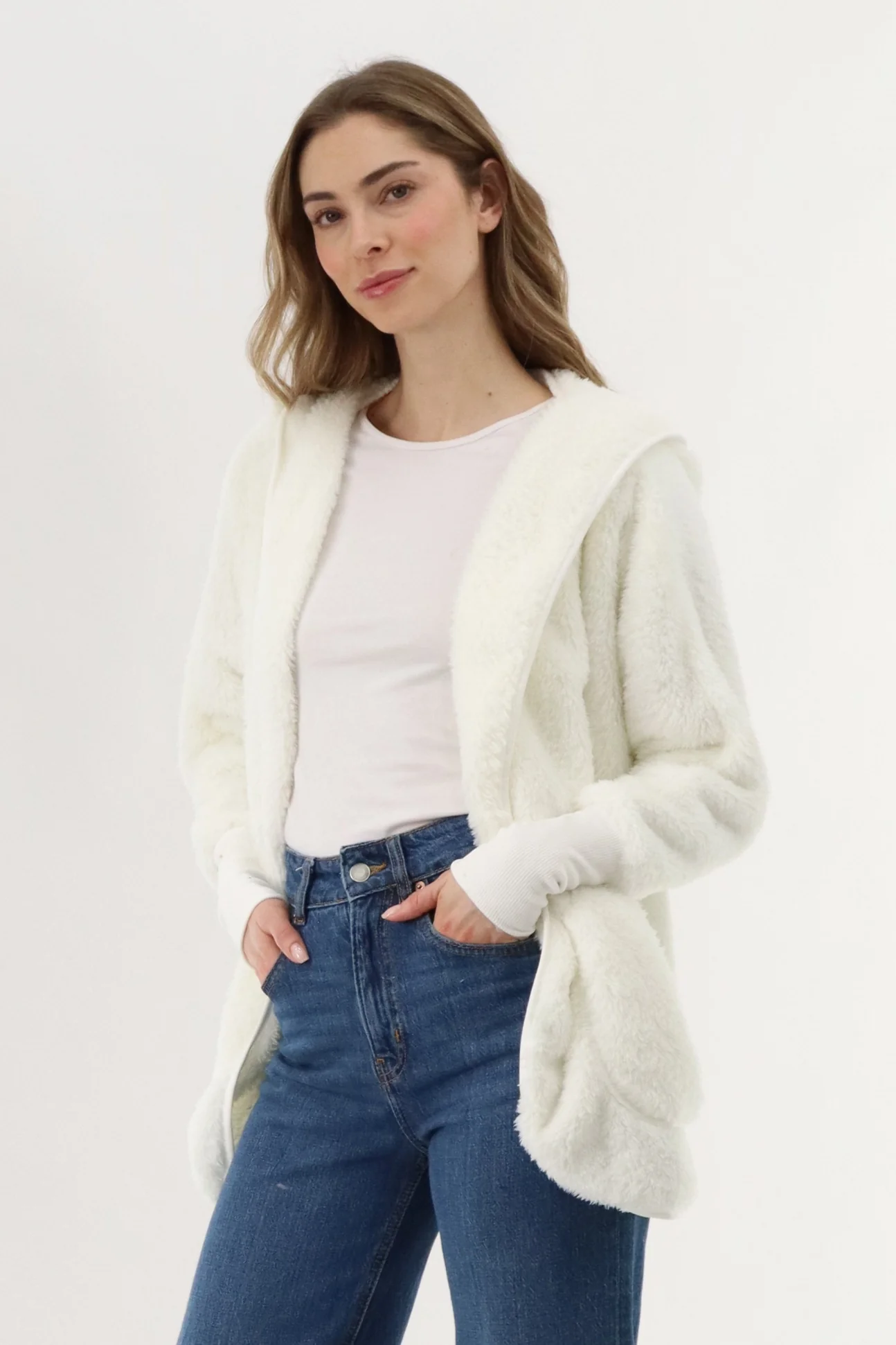 Canada Weather Gear Open Front Teddy Cardigan - Cream - Image 2