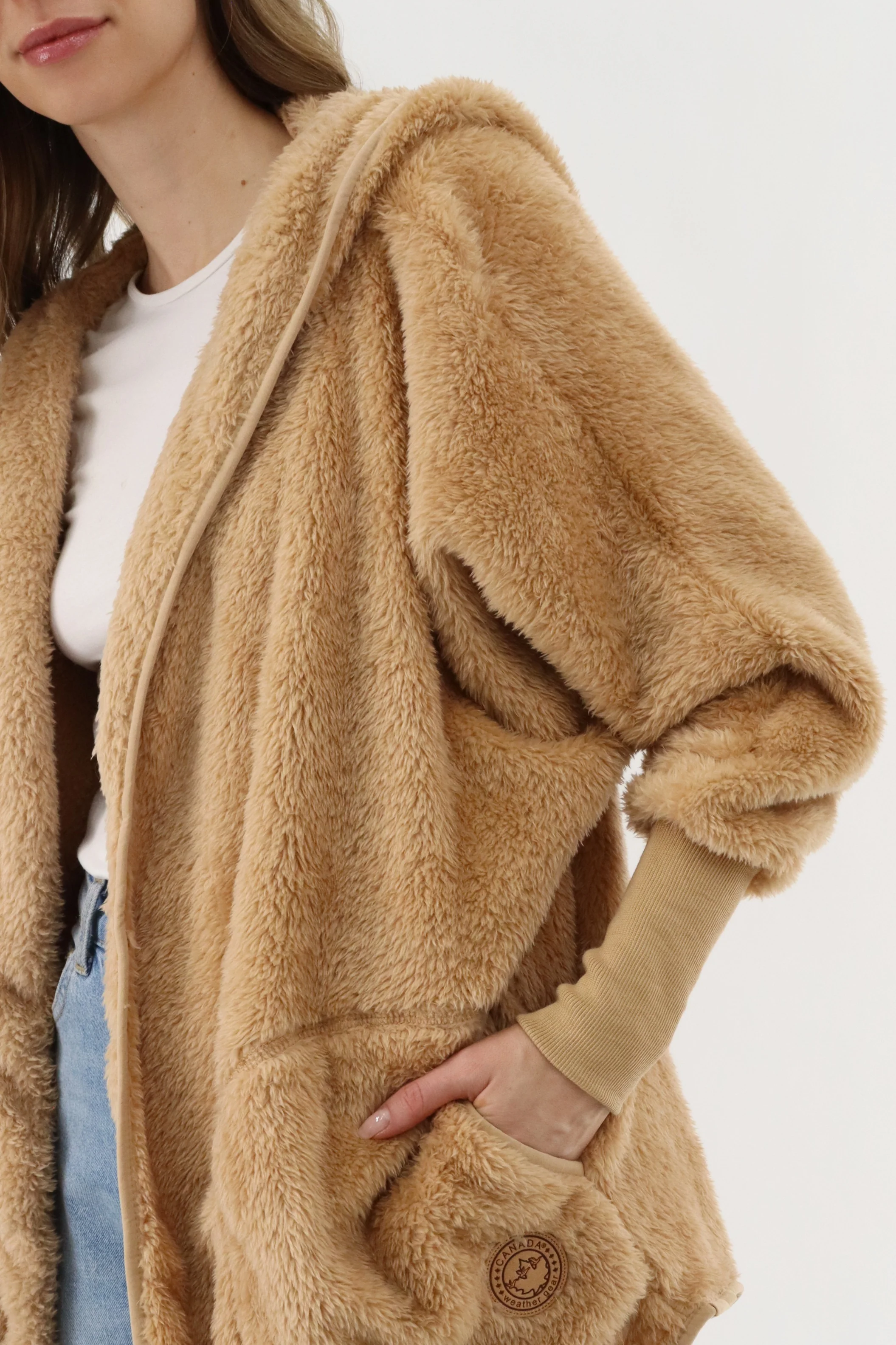 Canada Weather Gear Open Front Teddy Cardigan - Camel - Image 4