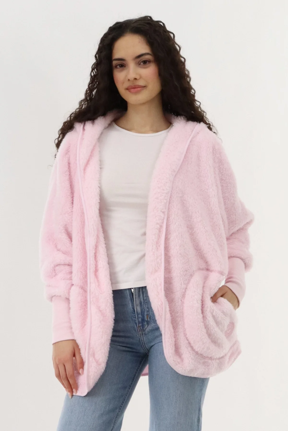 Canada Weather Gear Open Front Teddy Cardigan - Pink
