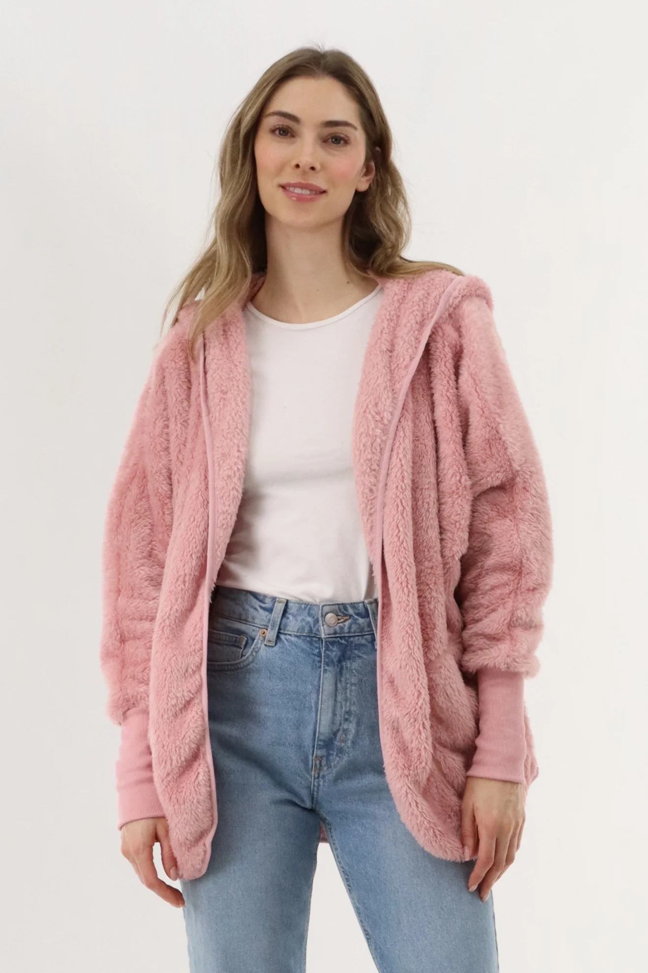 Canada Weather Gear Open Front Teddy Cardigan - Pink