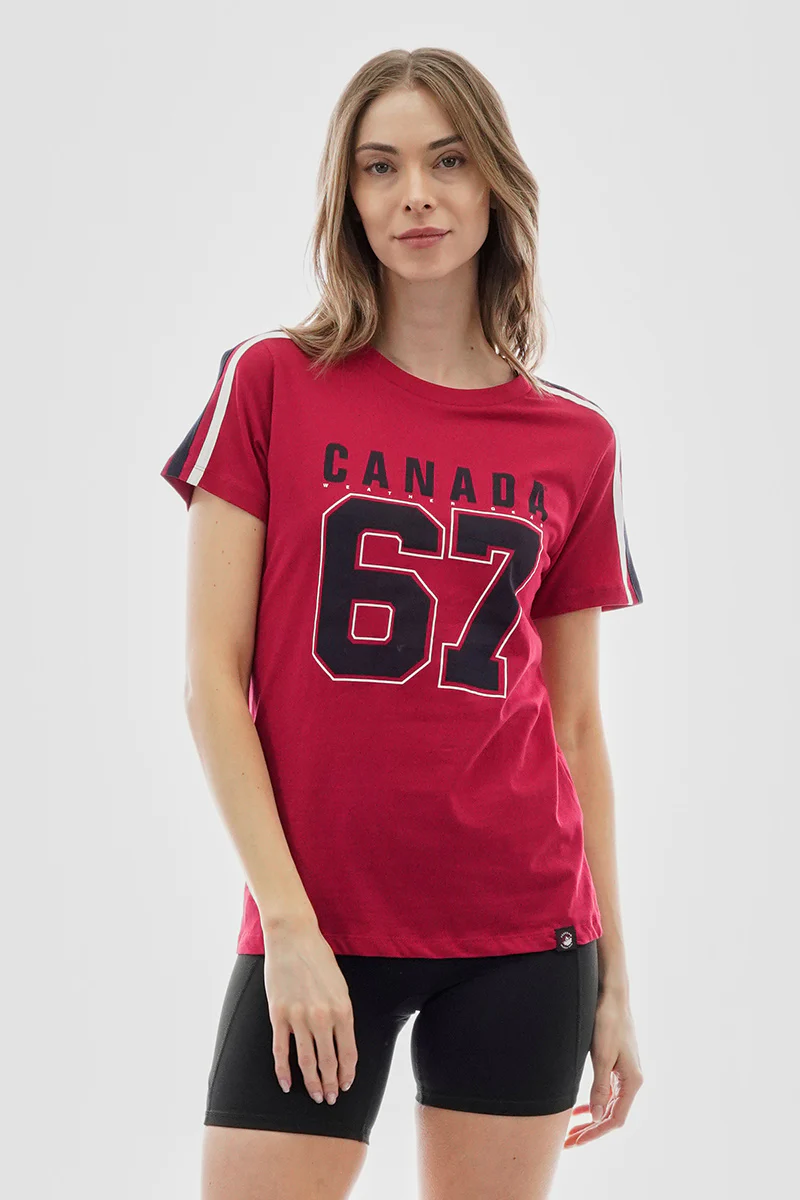 Canada Weather Gear 67 Print Stripe Detail Tee - Red