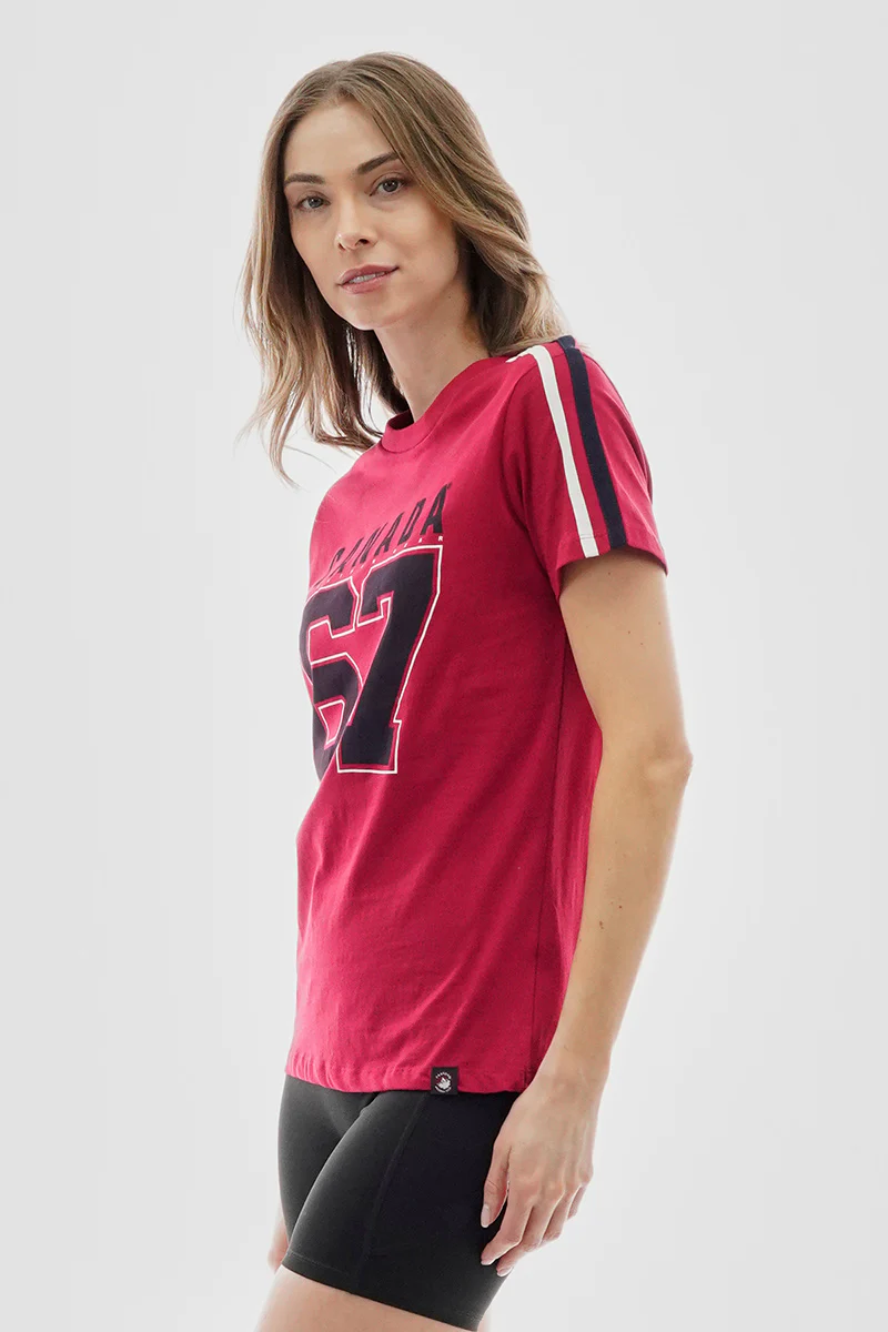 Canada Weather Gear 67 Print Stripe Detail Tee - Red - Image 2