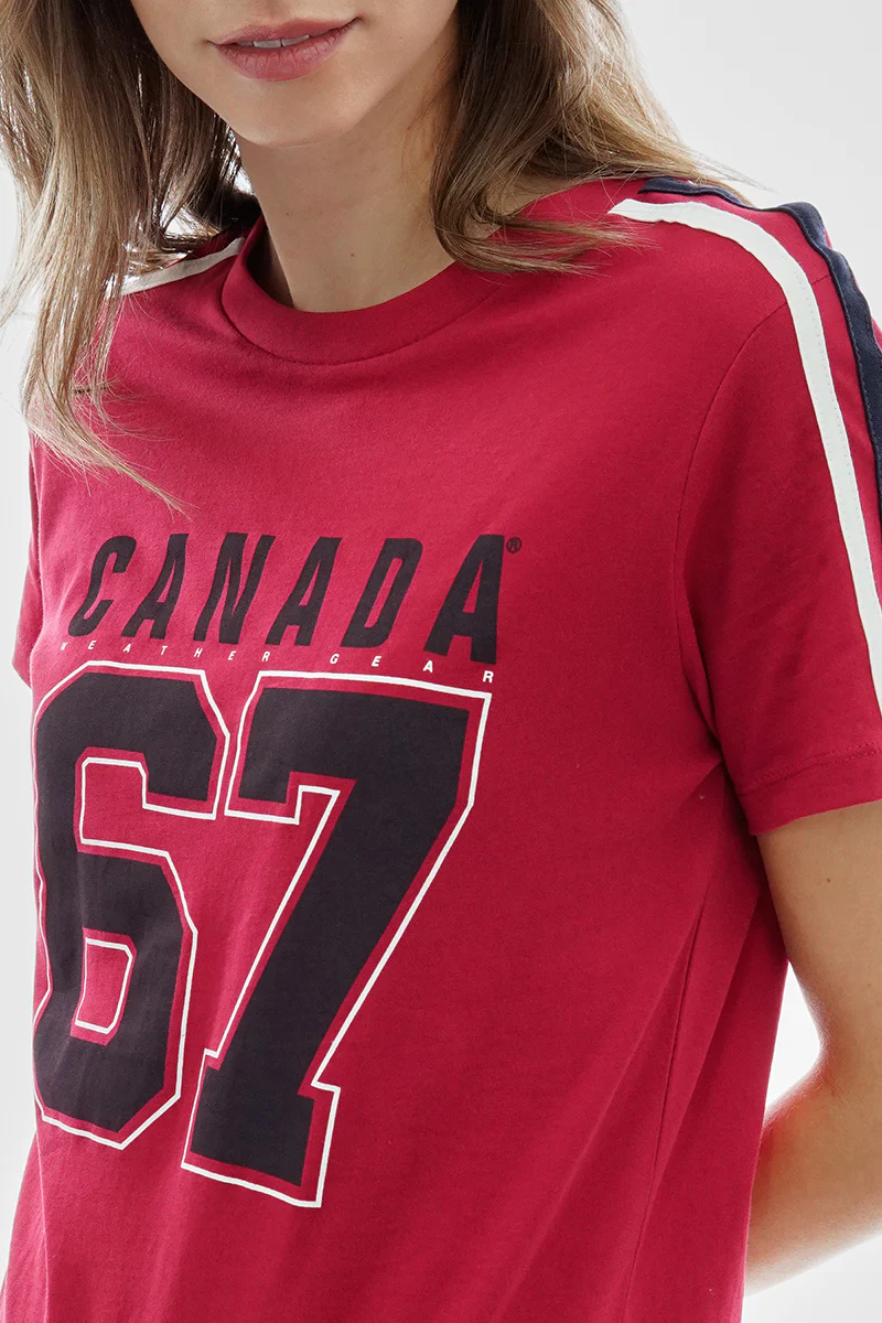 Canada Weather Gear 67 Print Stripe Detail Tee - Red - Image 4