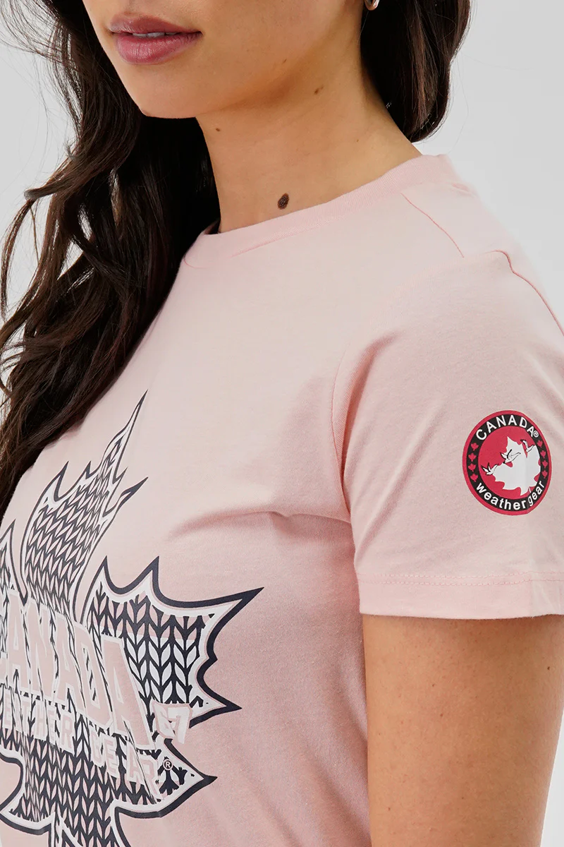 Canada Weather Gear Maple Leaf Print Tee - Blush - Image 4