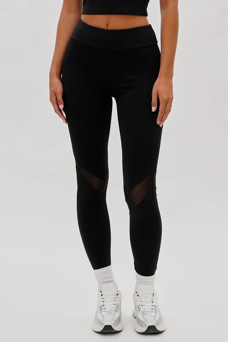 Super Triple Goose Mesh Detail Leggings - Black
