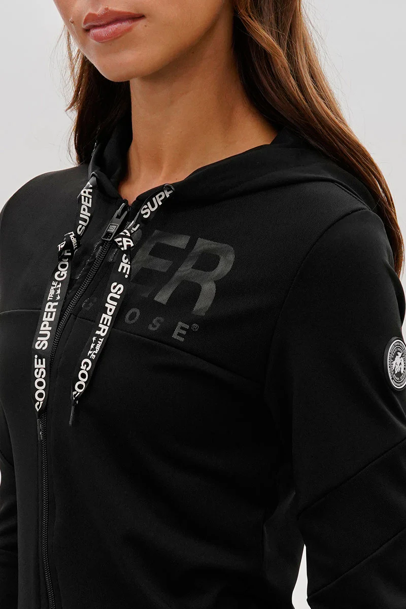 Super Triple Goose Zip Up Mesh Detail Hoodie - Black - Image 4