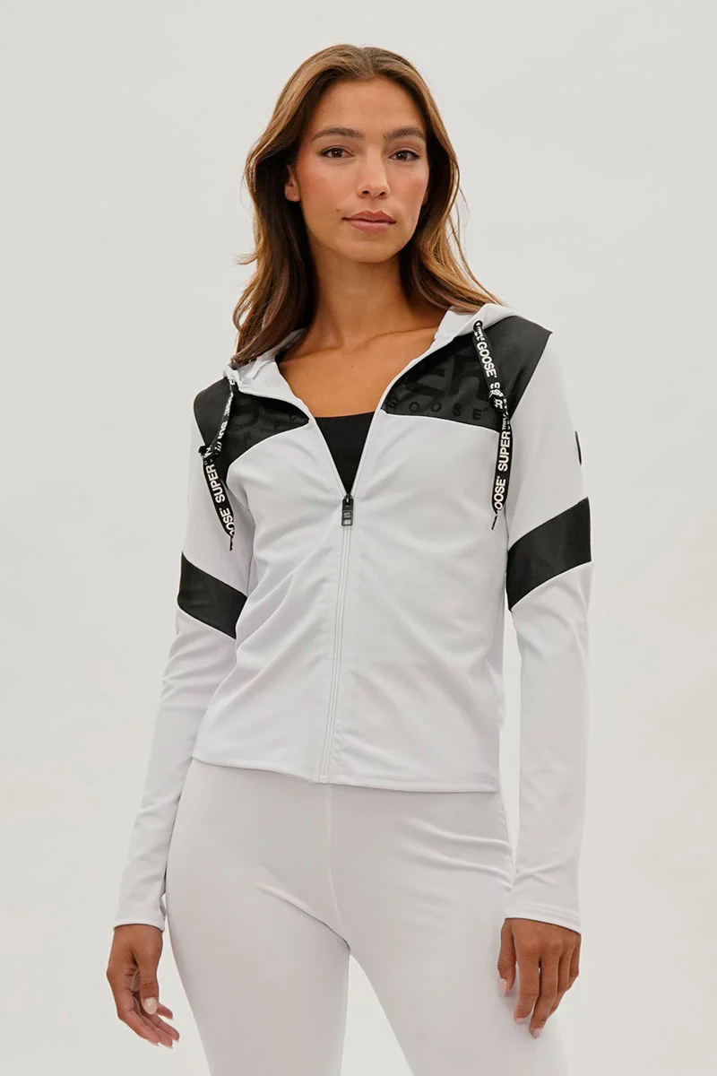 Super Triple Goose Zip Up Mesh Detail Hoodie - White