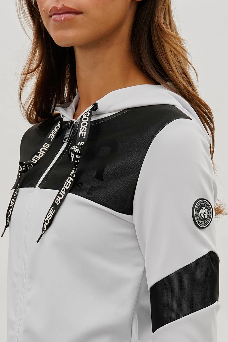 Super Triple Goose Zip Up Mesh Detail Hoodie - White - Image 4