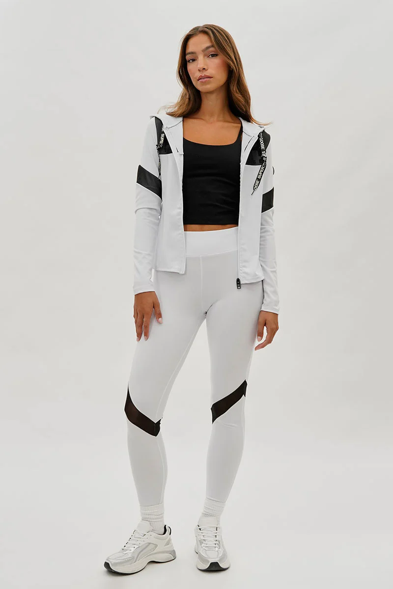 Super Triple Goose Zip Up Mesh Detail Hoodie - White - Image 5