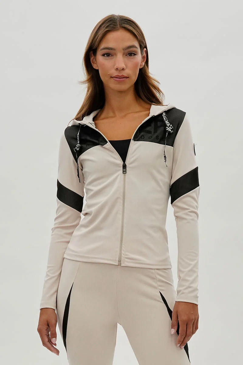 Super Triple Goose Zip Up Mesh Detail Hoodie - Beige