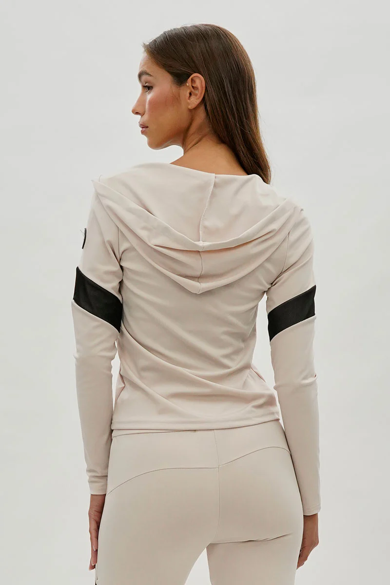 Super Triple Goose Zip Up Mesh Detail Hoodie - Beige - Image 3