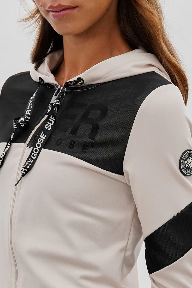 Super Triple Goose Zip Up Mesh Detail Hoodie - Beige - Image 4