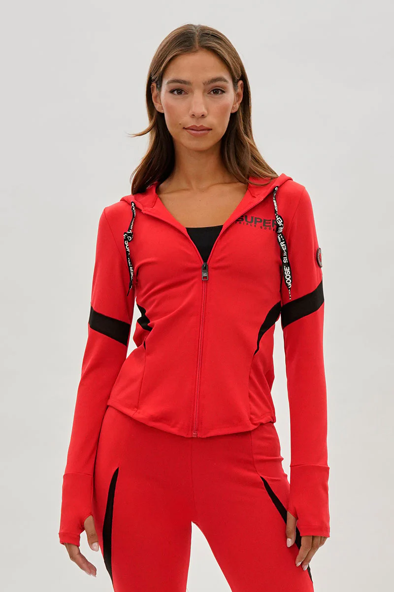 Super Triple Goose Zip Up Active Hoodie - Red