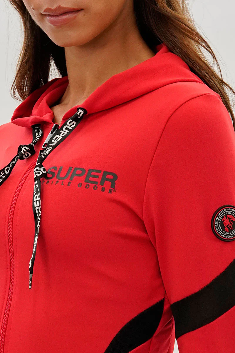 Super Triple Goose Zip Up Active Hoodie - Red - Image 4