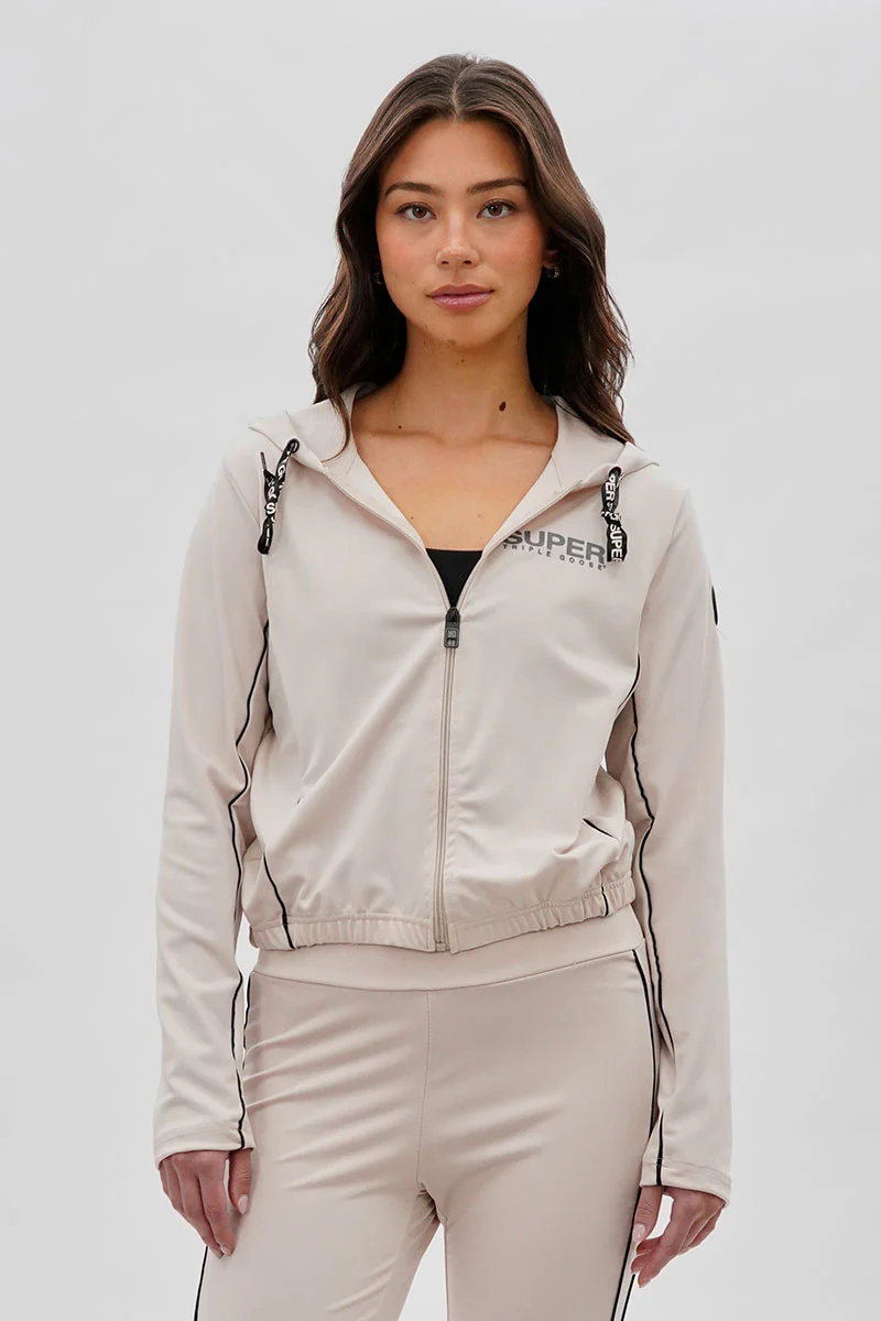 Super Triple Goose Cropped Active Hoodie - Beige