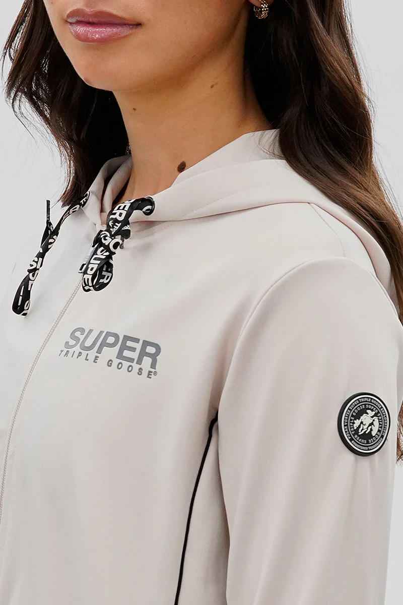 Super Triple Goose Cropped Active Hoodie - Beige - Image 4
