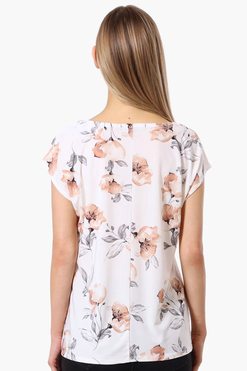 Impress Floral Cap Sleeve Circle Neck Tee - White - Image 3