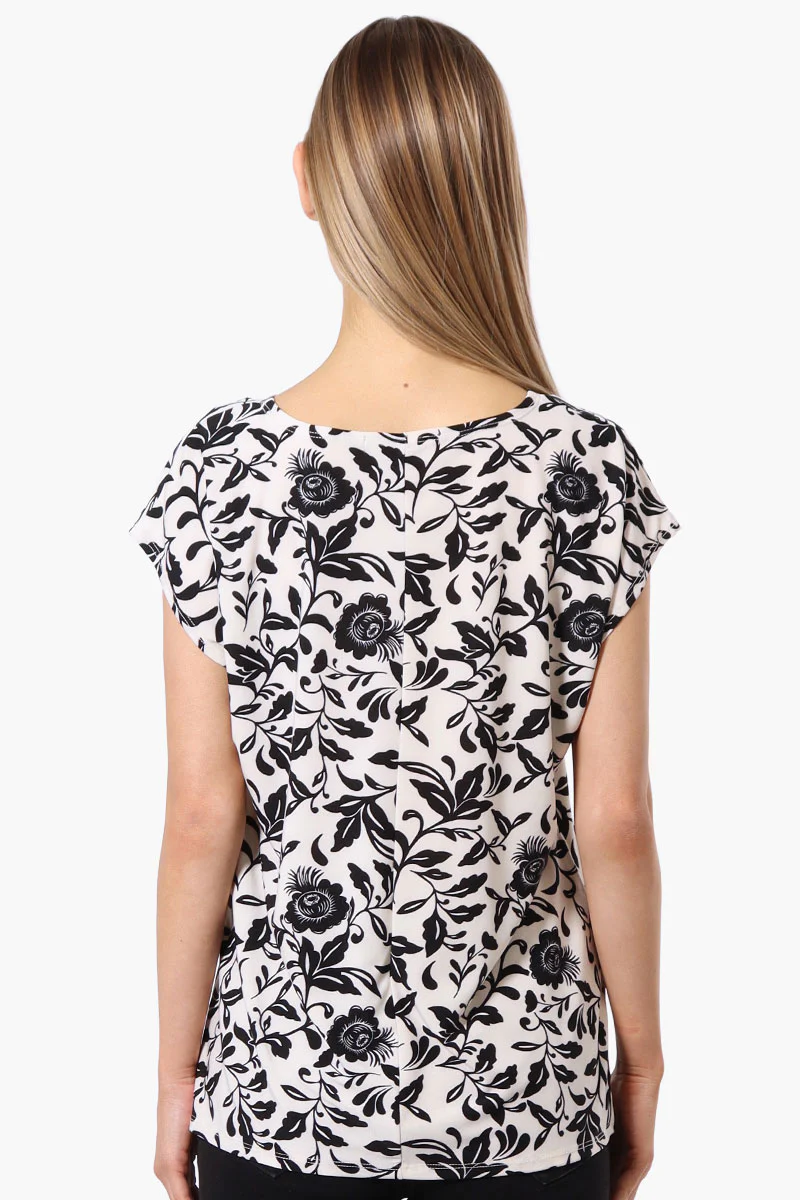 Impress Floral Cap Sleeve Circle Neck Tee - Cream - Image 3