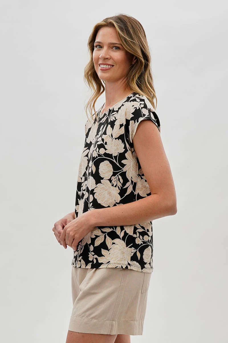 Beechers Brook Floral Cap Sleeve Blouse - Black - Image 2
