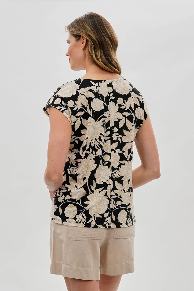 Beechers Brook Floral Cap Sleeve Blouse - Black - Image 3