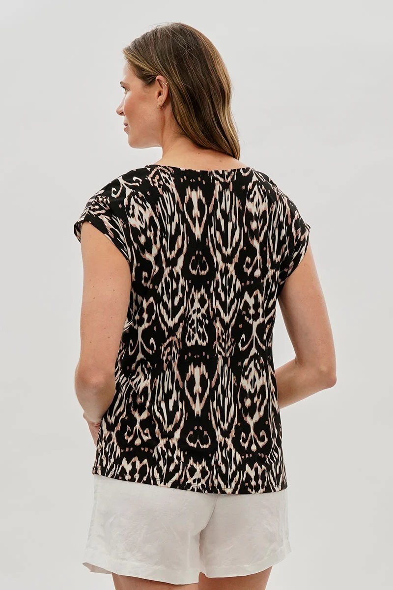 Beechers Brook Patterned Cap Sleeve Blouse - Black - Image 3
