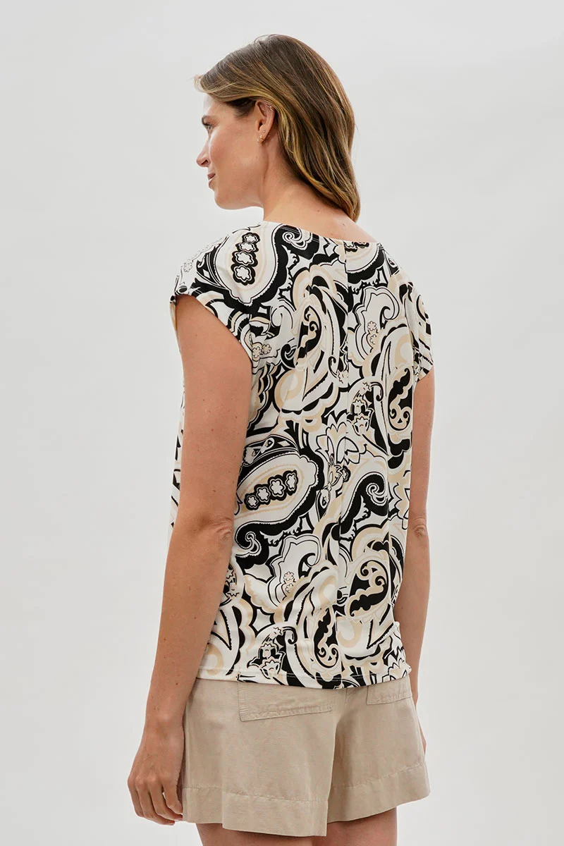Beechers Brook Patterned Cap Sleeve Blouse - Beige - Image 3