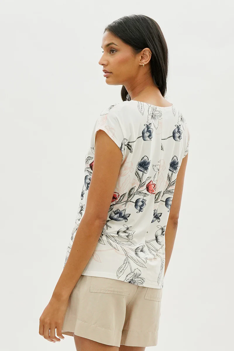 Beechers Brook Floral Circle Neck Tee - Cream - Image 3