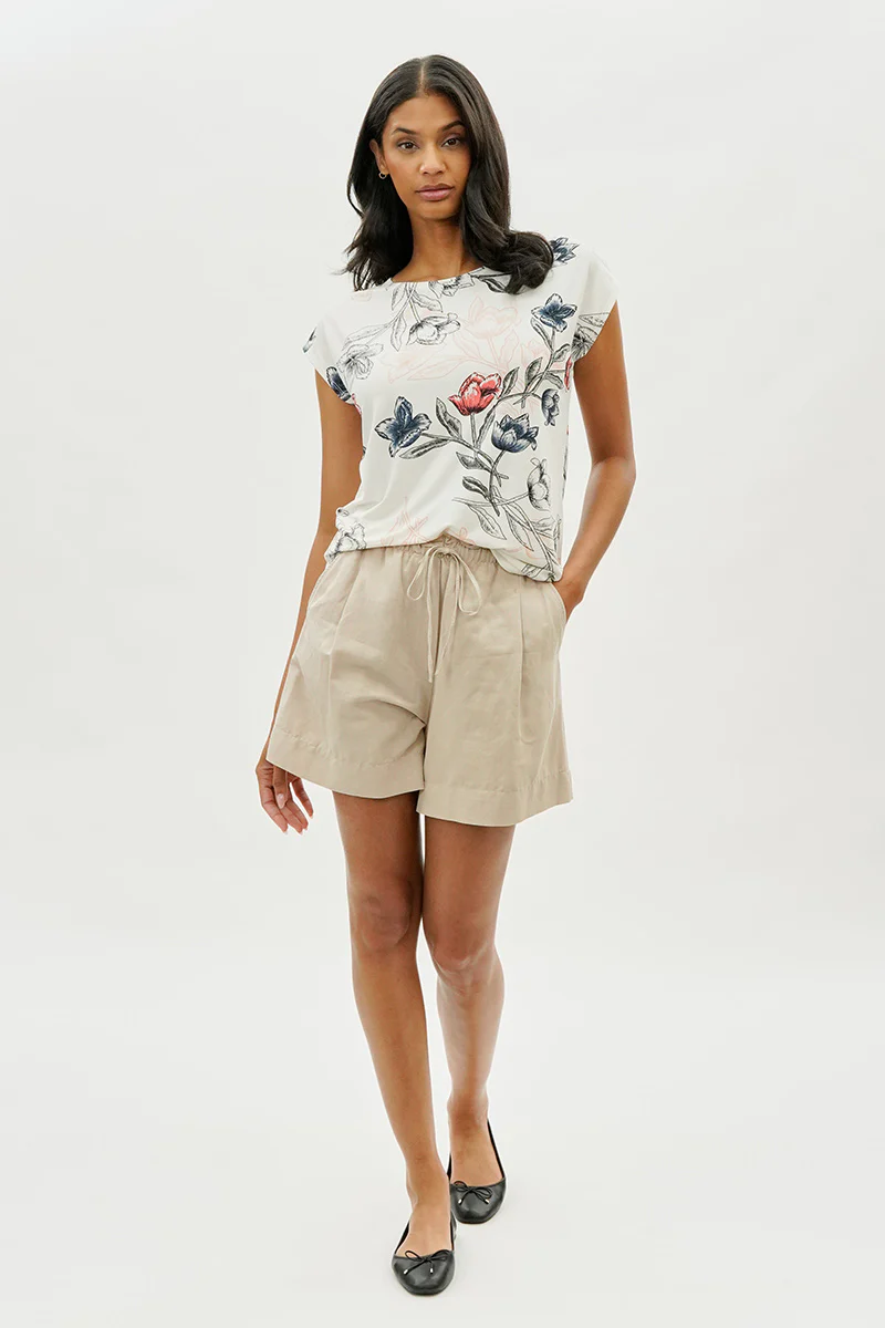 Beechers Brook Floral Circle Neck Tee - Cream - Image 5