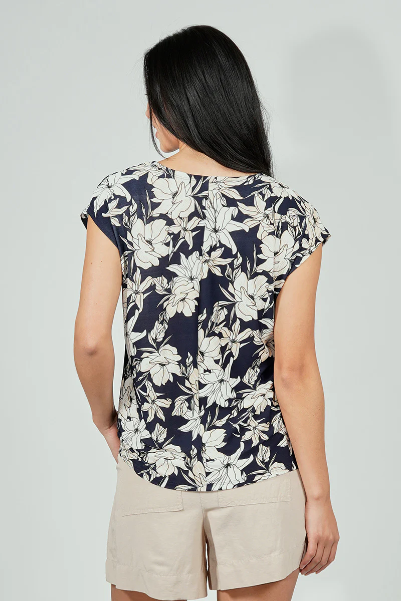 Beechers Brook Floral Circle Neck Tee - Navy - Image 3